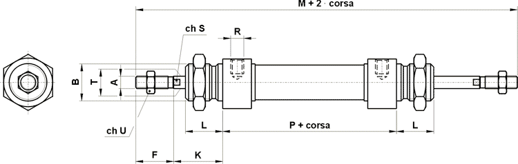 microcilindro ISO 6432 stelo passante